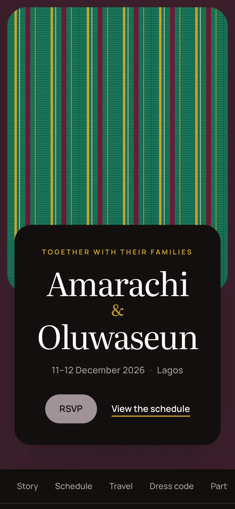 Example Jane site: Amarachi & Oluwaseun, Black tie, Lagos