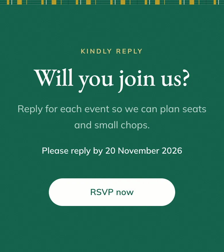 RSVP section on a Jane site: Will you join us?